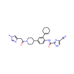 Cn1cnc(CC(=O)N2CCC(c3ccc(NC(=O)c4nc(C#N)c[nH]4)c(C4=CCCCC4)c3)CC2)c1 ZINC000035821798