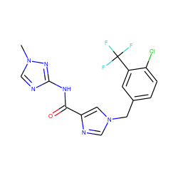 Cn1cnc(NC(=O)c2cn(Cc3ccc(Cl)c(C(F)(F)F)c3)cn2)n1 ZINC000066078849