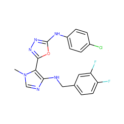 Cn1cnc(NCc2ccc(F)c(F)c2)c1-c1nnc(Nc2ccc(Cl)cc2)o1 ZINC000028571807