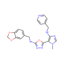 Cn1cnc(NCc2ccncc2)c1-c1nnc(NCc2ccc3c(c2)OCO3)o1 ZINC000028571498