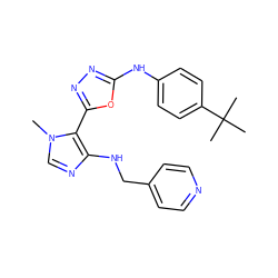 Cn1cnc(NCc2ccncc2)c1-c1nnc(Nc2ccc(C(C)(C)C)cc2)o1 ZINC000028571495