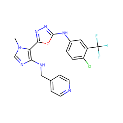 Cn1cnc(NCc2ccncc2)c1-c1nnc(Nc2ccc(Cl)c(C(F)(F)F)c2)o1 ZINC000028571094