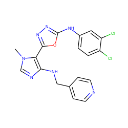 Cn1cnc(NCc2ccncc2)c1-c1nnc(Nc2ccc(Cl)c(Cl)c2)o1 ZINC000028570995