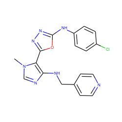 Cn1cnc(NCc2ccncc2)c1-c1nnc(Nc2ccc(Cl)cc2)o1 ZINC000028572083