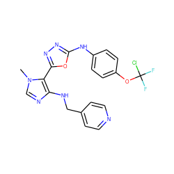 Cn1cnc(NCc2ccncc2)c1-c1nnc(Nc2ccc(OC(F)(F)Cl)cc2)o1 ZINC000028571359