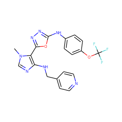 Cn1cnc(NCc2ccncc2)c1-c1nnc(Nc2ccc(OC(F)(F)F)cc2)o1 ZINC000028571629