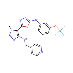 Cn1cnc(NCc2ccncc2)c1-c1nnc(Nc2cccc(OC(F)(F)F)c2)o1 ZINC000028571469