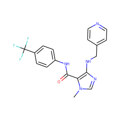 Cn1cnc(NCc2ccncc2)c1C(=O)Nc1ccc(C(F)(F)F)cc1 ZINC000028889178