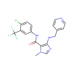 Cn1cnc(NCc2ccncc2)c1C(=O)Nc1ccc(Cl)c(C(F)(F)F)c1 ZINC000028889731