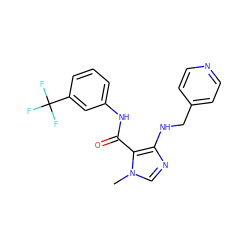 Cn1cnc(NCc2ccncc2)c1C(=O)Nc1cccc(C(F)(F)F)c1 ZINC000028889173