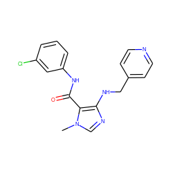 Cn1cnc(NCc2ccncc2)c1C(=O)Nc1cccc(Cl)c1 ZINC000028889195