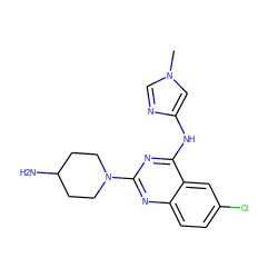 Cn1cnc(Nc2nc(N3CCC(N)CC3)nc3ccc(Cl)cc23)c1 ZINC001772618442