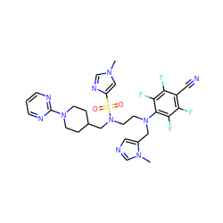 Cn1cnc(S(=O)(=O)N(CCN(Cc2cncn2C)c2c(F)c(F)c(C#N)c(F)c2F)CC2CCN(c3ncccn3)CC2)c1 ZINC000072148901