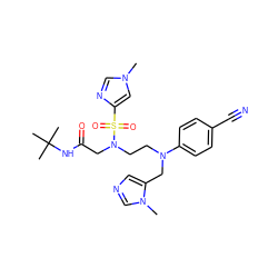 Cn1cnc(S(=O)(=O)N(CCN(Cc2cncn2C)c2ccc(C#N)cc2)CC(=O)NC(C)(C)C)c1 ZINC000014952290