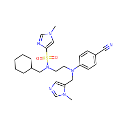 Cn1cnc(S(=O)(=O)N(CCN(Cc2cncn2C)c2ccc(C#N)cc2)CC2CCCCC2)c1 ZINC000014952282