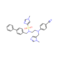 Cn1cnc(S(=O)(=O)N(CCN(Cc2cncn2C)c2ccc(C#N)cc2)Cc2ccc(-c3ccccc3)cc2)c1 ZINC000014952285