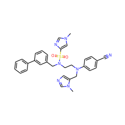 Cn1cnc(S(=O)(=O)N(CCN(Cc2cncn2C)c2ccc(C#N)cc2)Cc2cccc(-c3ccccc3)c2)c1 ZINC000043532572