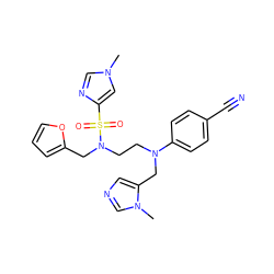 Cn1cnc(S(=O)(=O)N(CCN(Cc2cncn2C)c2ccc(C#N)cc2)Cc2ccco2)c1 ZINC000064548927