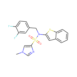 Cn1cnc(S(=O)(=O)N(Cc2ccc(F)c(F)c2)c2cc3ccccc3s2)c1 ZINC000115232206