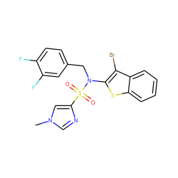 Cn1cnc(S(=O)(=O)N(Cc2ccc(F)c(F)c2)c2sc3ccccc3c2Br)c1 ZINC000115230260