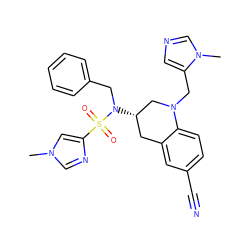 Cn1cnc(S(=O)(=O)N(Cc2ccccc2)[C@H]2Cc3cc(C#N)ccc3N(Cc3cncn3C)C2)c1 ZINC000013644630