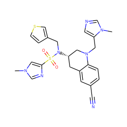 Cn1cnc(S(=O)(=O)N(Cc2ccsc2)[C@H]2Cc3cc(C#N)ccc3N(Cc3cncn3C)C2)c1 ZINC000028353812