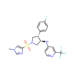 Cn1cnc(S(=O)(=O)N2C[C@H](c3ccc(F)cc3)[C@@H](Nc3ccnc(C(F)(F)F)c3)C2)c1 ZINC000225844898