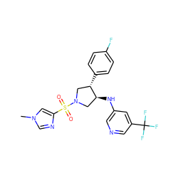 Cn1cnc(S(=O)(=O)N2C[C@H](c3ccc(F)cc3)[C@@H](Nc3cncc(C(F)(F)F)c3)C2)c1 ZINC000220751789