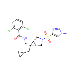 Cn1cnc(S(=O)(=O)N2C[C@H]3[C@@H](C2)[C@]3(CNC(=O)c2c(Cl)cccc2Cl)CC2CC2)c1 ZINC000103260044