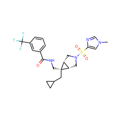 Cn1cnc(S(=O)(=O)N2C[C@H]3[C@@H](C2)[C@]3(CNC(=O)c2cccc(C(F)(F)F)c2)CC2CC2)c1 ZINC000103260050