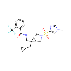 Cn1cnc(S(=O)(=O)N2C[C@H]3[C@@H](C2)[C@]3(CNC(=O)c2ccccc2C(F)(F)F)CC2CC2)c1 ZINC000103260047