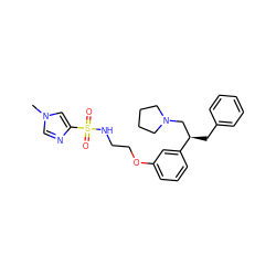 Cn1cnc(S(=O)(=O)NCCOc2cccc([C@H](Cc3ccccc3)CN3CCCC3)c2)c1 ZINC000114735063