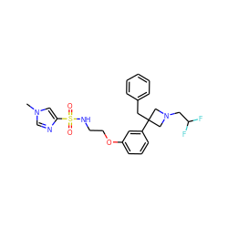 Cn1cnc(S(=O)(=O)NCCOc2cccc(C3(Cc4ccccc4)CN(CC(F)F)C3)c2)c1 ZINC000114736222