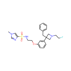 Cn1cnc(S(=O)(=O)NCCOc2cccc(C3(Cc4ccccc4)CN(CCF)C3)c2)c1 ZINC000114734645