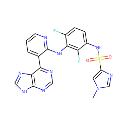 Cn1cnc(S(=O)(=O)Nc2ccc(F)c(Nc3ncccc3-c3ncnc4[nH]cnc34)c2F)c1 ZINC000166371674