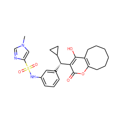 Cn1cnc(S(=O)(=O)Nc2cccc([C@@H](c3c(O)c4c(oc3=O)CCCCCC4)C3CC3)c2)c1 ZINC000013761674