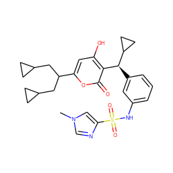 Cn1cnc(S(=O)(=O)Nc2cccc([C@@H](c3c(O)cc(C(CC4CC4)CC4CC4)oc3=O)C3CC3)c2)c1 ZINC000003815636