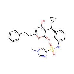 Cn1cnc(S(=O)(=O)Nc2cccc([C@@H](c3c(O)cc(CCc4ccccc4)oc3=O)C3CC3)c2)c1 ZINC000003815634