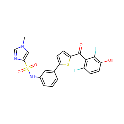 Cn1cnc(S(=O)(=O)Nc2cccc(-c3ccc(C(=O)c4c(F)ccc(O)c4F)s3)c2)c1 ZINC000473145868