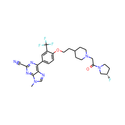 Cn1cnc2c(-c3ccc(OCCC4CCN(CC(=O)N5CC[C@H](F)C5)CC4)c(C(F)(F)F)c3)nc(C#N)nc21 ZINC001772616114