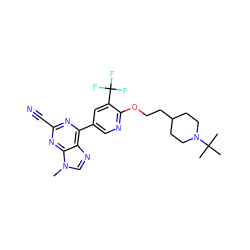 Cn1cnc2c(-c3cnc(OCCC4CCN(C(C)(C)C)CC4)c(C(F)(F)F)c3)nc(C#N)nc21 ZINC001772635303