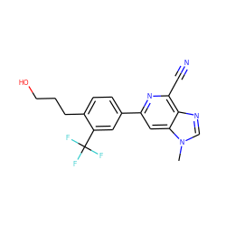 Cn1cnc2c(C#N)nc(-c3ccc(CCCO)c(C(F)(F)F)c3)cc21 ZINC000058538367