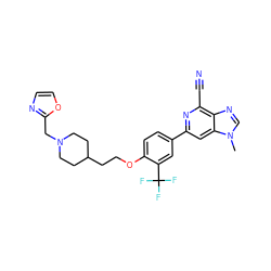 Cn1cnc2c(C#N)nc(-c3ccc(OCCC4CCN(Cc5ncco5)CC4)c(C(F)(F)F)c3)cc21 ZINC000066075328