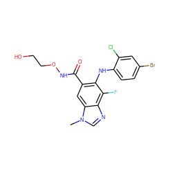 Cn1cnc2c(F)c(Nc3ccc(Br)cc3Cl)c(C(=O)NOCCO)cc21 ZINC000031773258