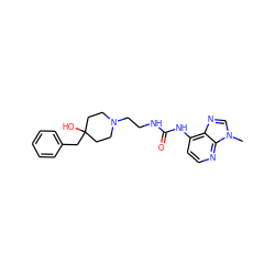 Cn1cnc2c(NC(=O)NCCN3CCC(O)(Cc4ccccc4)CC3)ccnc21 ZINC000299835215