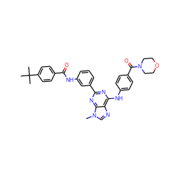 Cn1cnc2c(Nc3ccc(C(=O)N4CCOCC4)cc3)nc(-c3cccc(NC(=O)c4ccc(C(C)(C)C)cc4)c3)nc21 ZINC000169334982