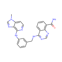 Cn1cnc2c(Nc3cccc(CNc4ncnc5c(C(N)=O)cccc45)c3)nccc21 ZINC000114343484