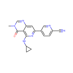 Cn1cnc2cc(-c3ccc(C#N)nc3)nc(NC3CC3)c2c1=O ZINC000115622359