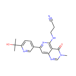 Cn1cnc2cc(-c3ccc(C(C)(C)O)nc3)nc(NCCC#N)c2c1=O ZINC000115625082