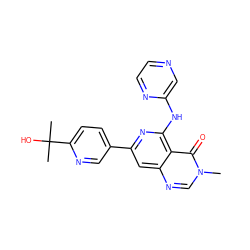 Cn1cnc2cc(-c3ccc(C(C)(C)O)nc3)nc(Nc3cnccn3)c2c1=O ZINC000115626778